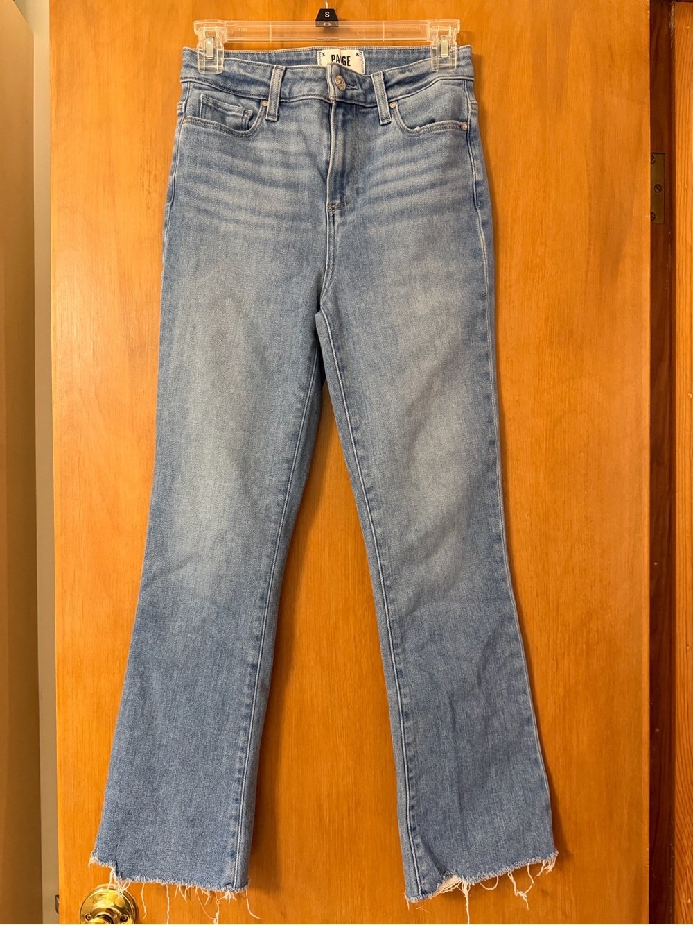 PAIGE Light Wash Straight-Leg Jeans with Raw Hem Claudine
